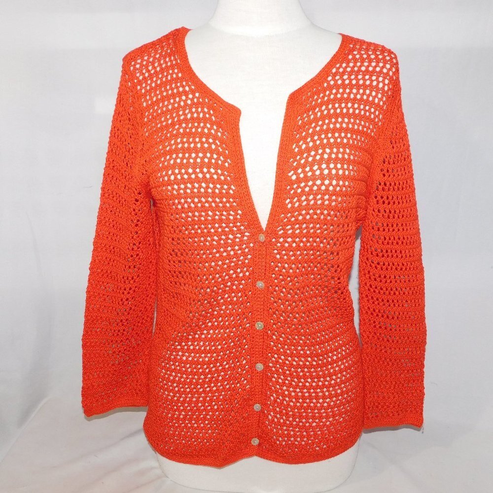 Eddie Bauer orange Open Knit Button Front Cardigan Sweater Women's M